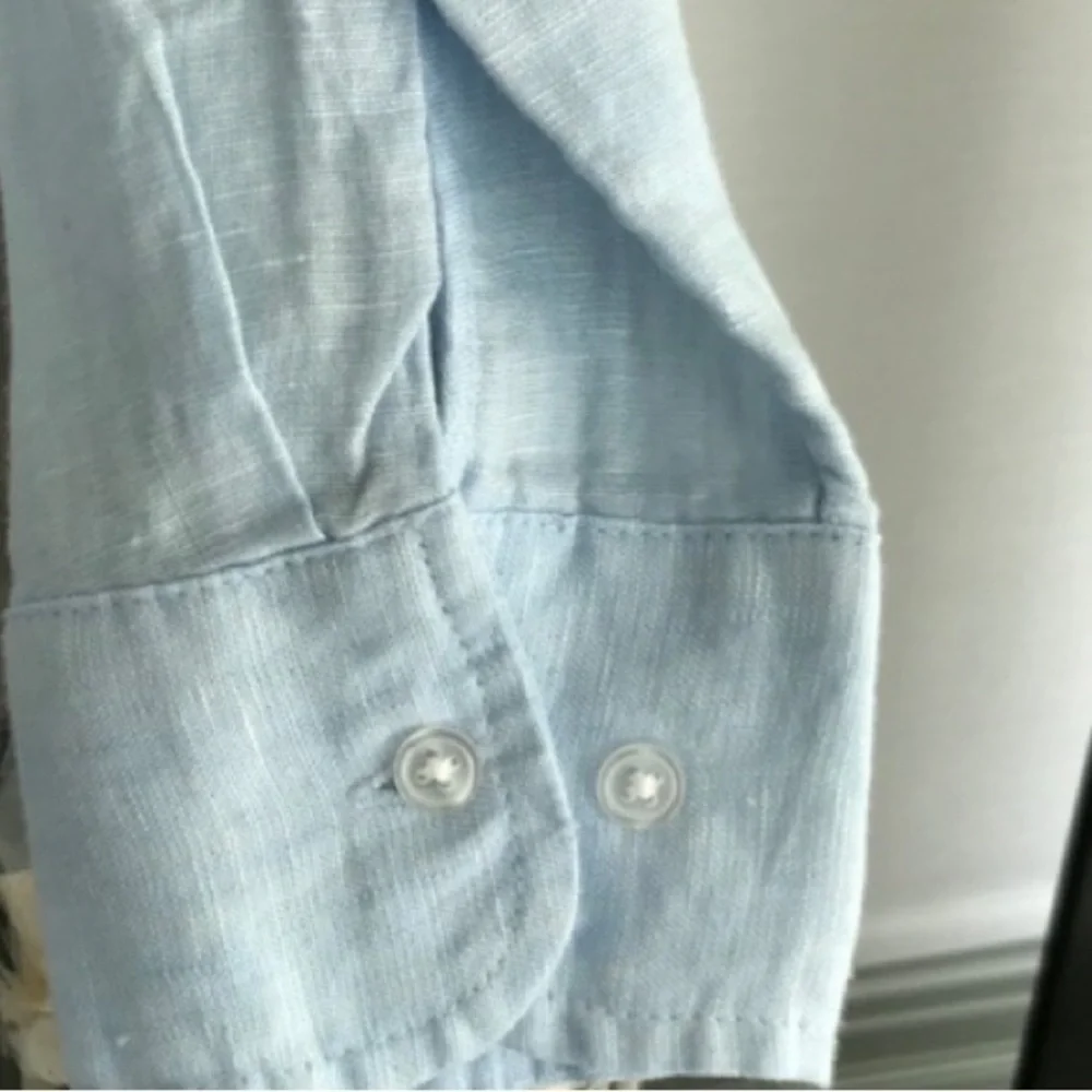 H&M 100% Linen Pale Blue Button Down Sz S - Picture 5 of 7